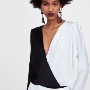 Zara black and white bodysuit, size M